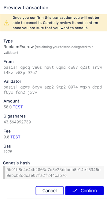 Undelegate confirmation dialog